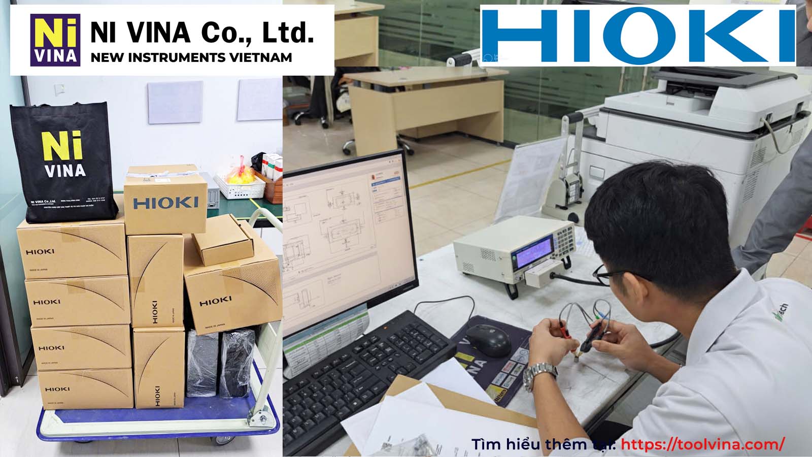Kỹ sư đang hướng dẫn và chạy thử HIOKI dòng LCR